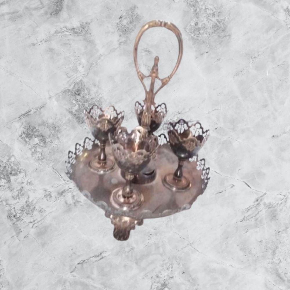 Silver 4 Egg Holder With Handle 5 Piece - Picture 10 of 11